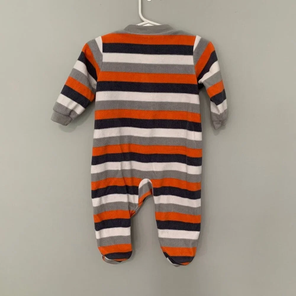 Carters Baby Boy 9M Fleece‎ Footed Sleeper Orange Blue Grey Striped Bear Pajamas